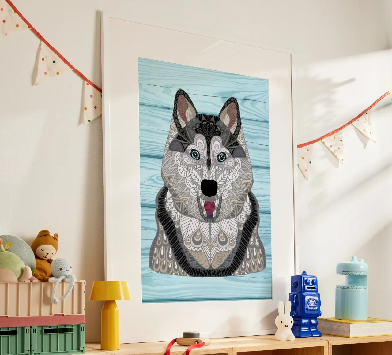 Happy Husky poster con telaio in plastica da Angelika Parker