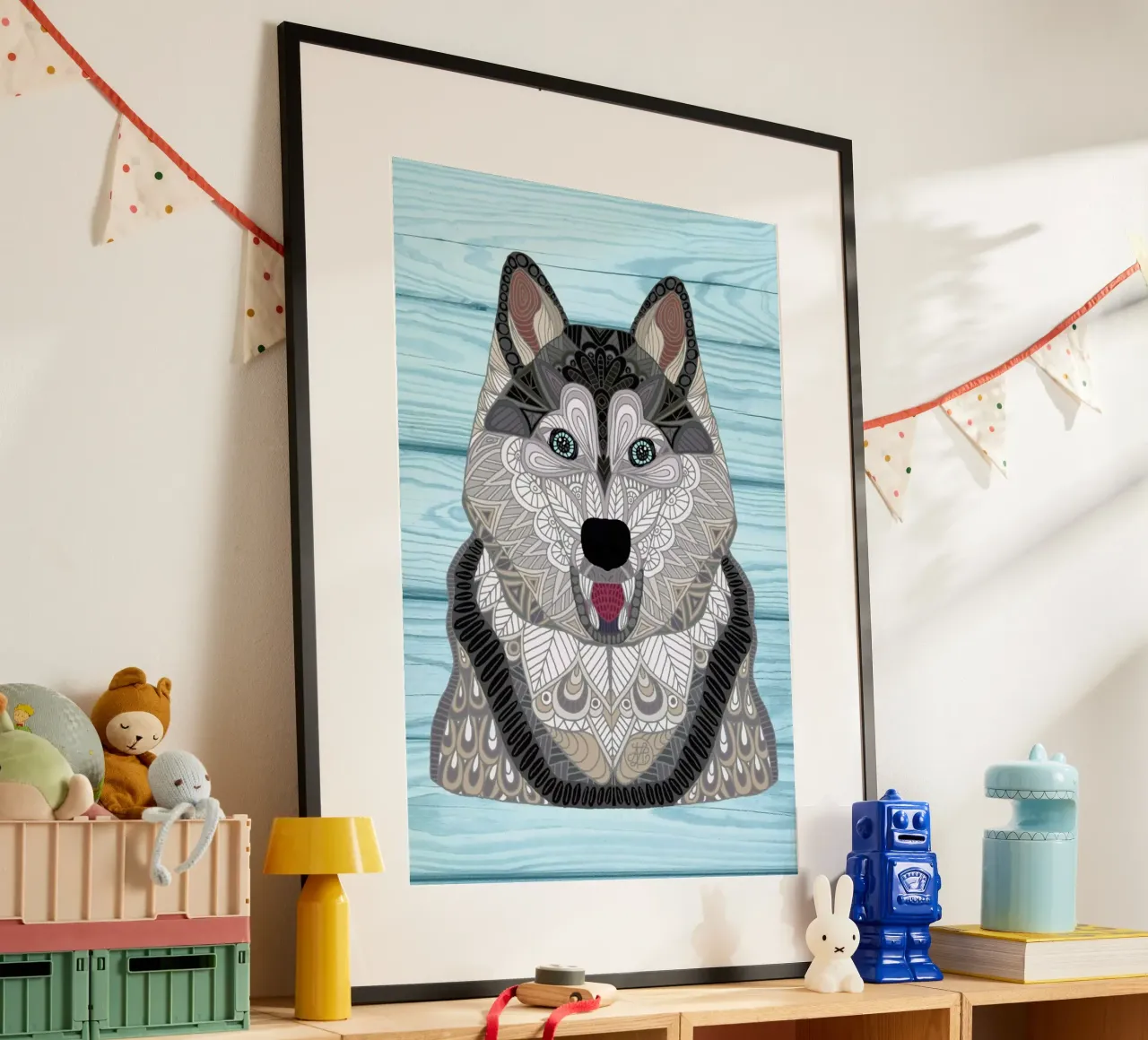 Happy Husky poster con telaio in plastica da Angelika Parker