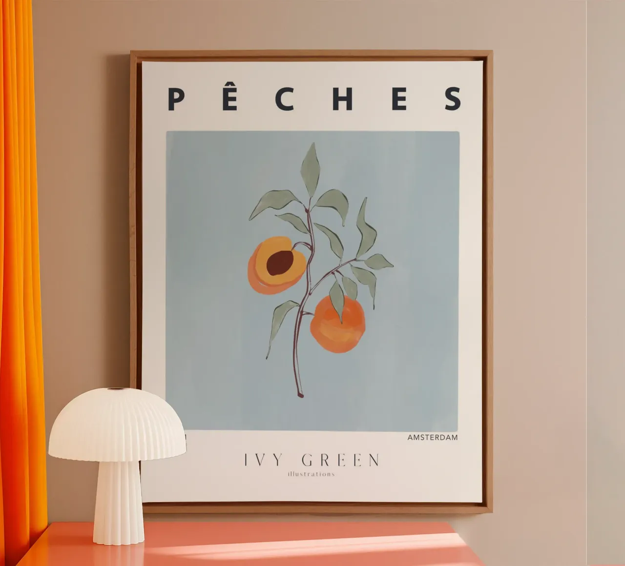 Perziken canvas met Baklijst van Ivy Green Illustrations