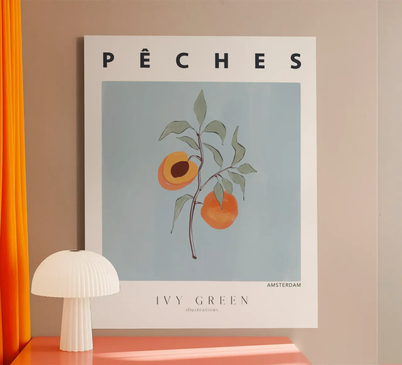 Perziken canvas met Baklijst van Ivy Green Illustrations