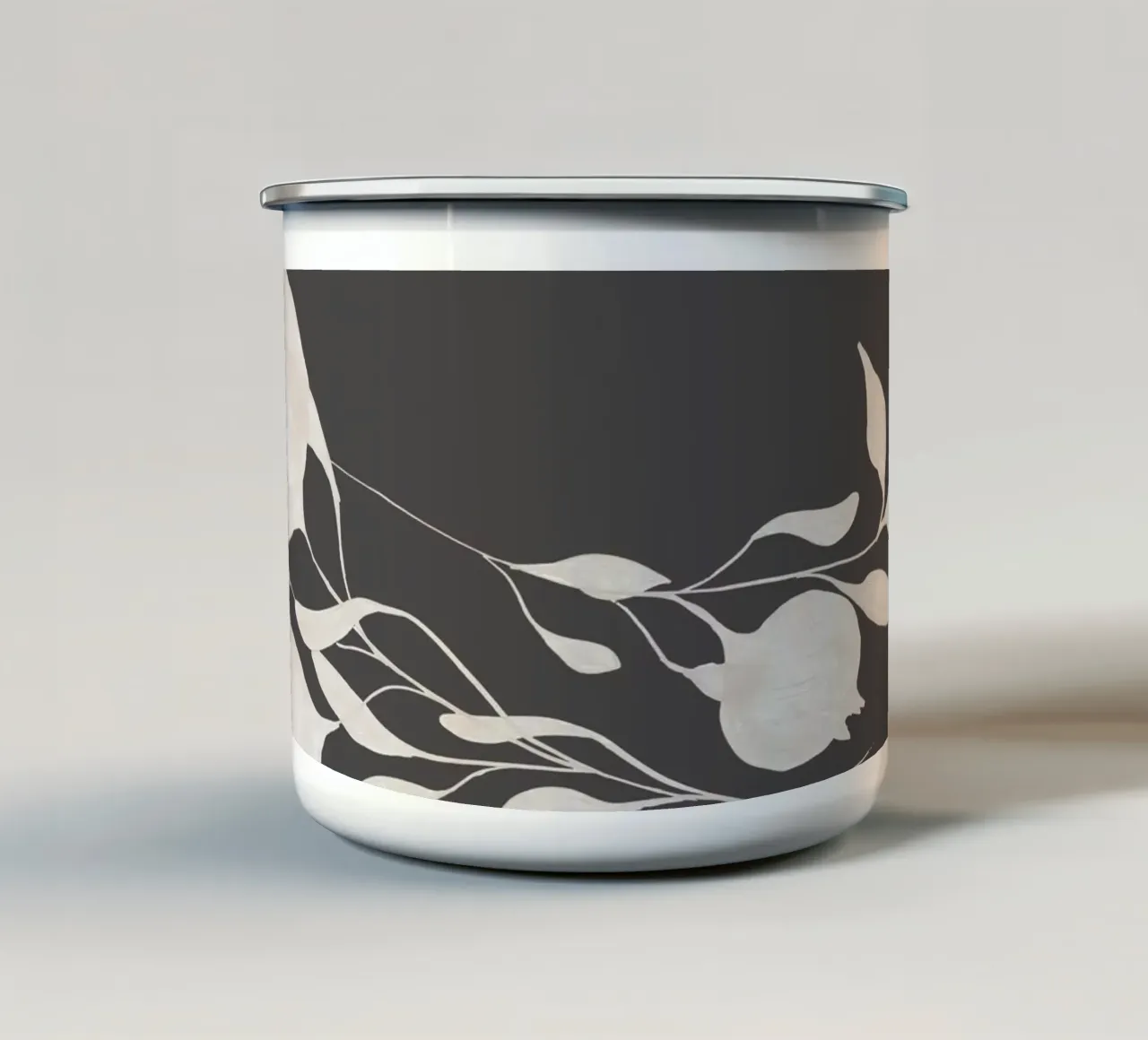 Art végétal abstrait - motif naturel monochrome mug en émail de Whole©