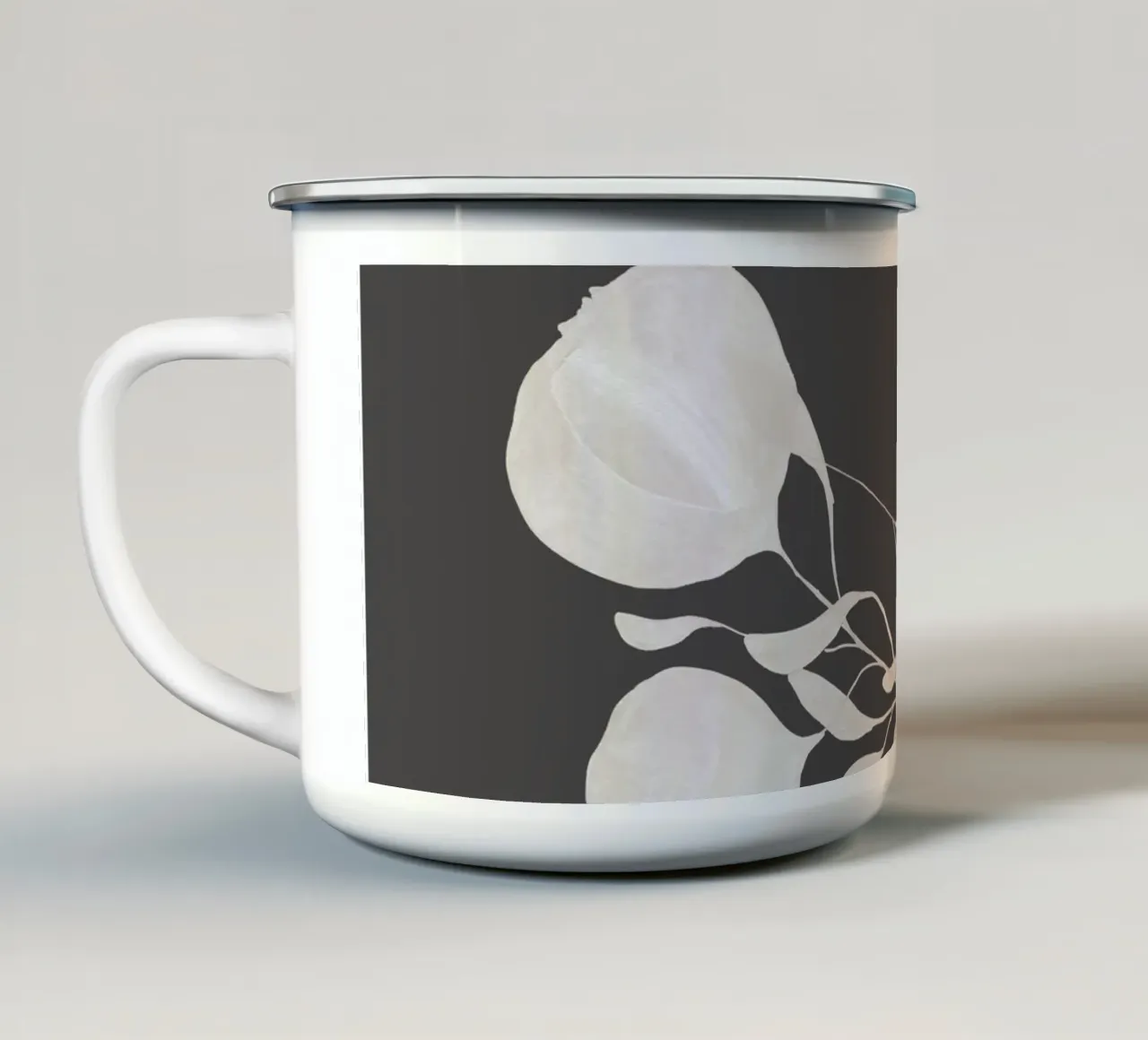 Art végétal abstrait - motif naturel monochrome mug en émail de Whole©
