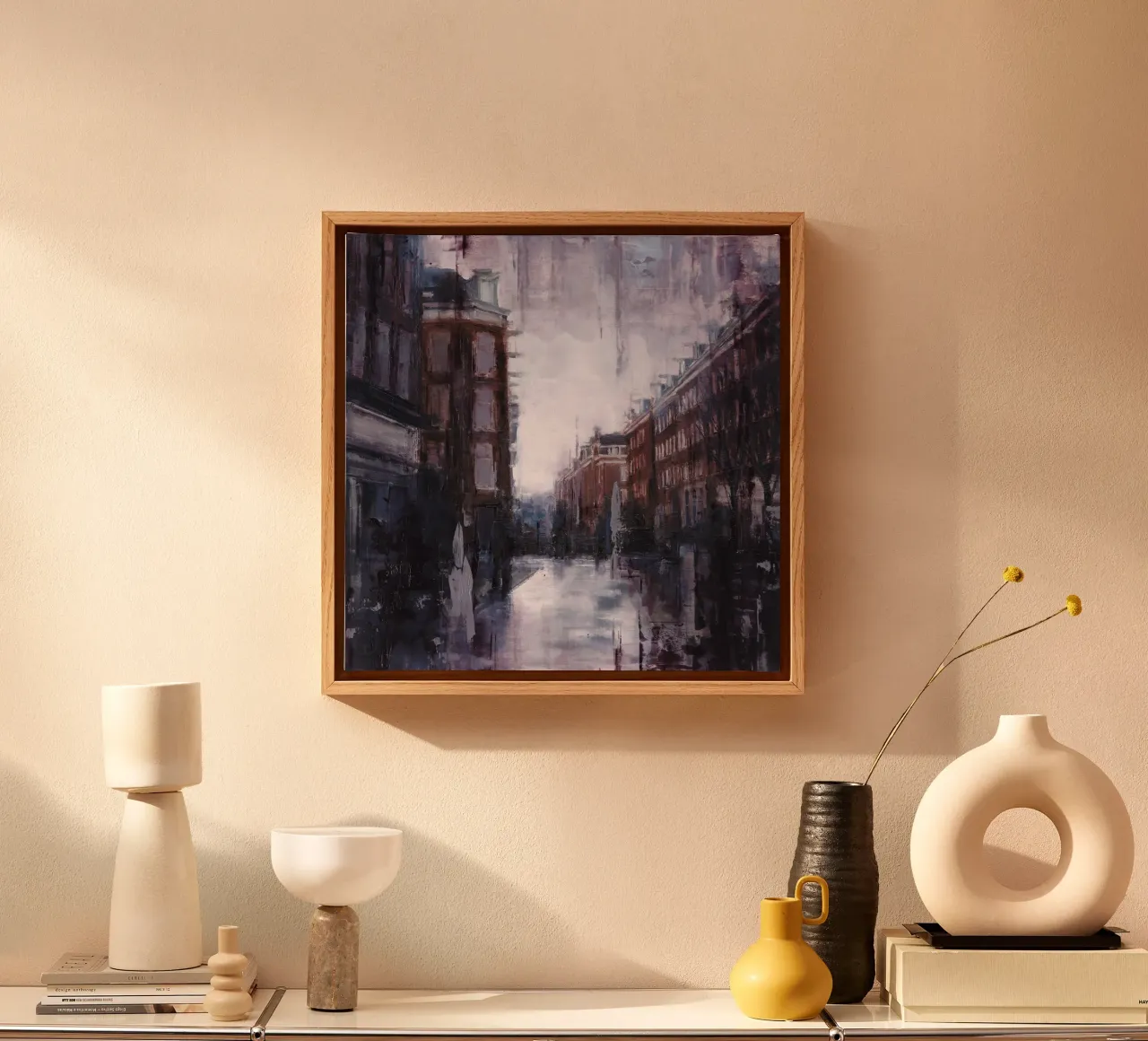 "AMSTERDAM_22_01" - Stadsgezicht bij schemering canvas van Eduard Warkentin Art
