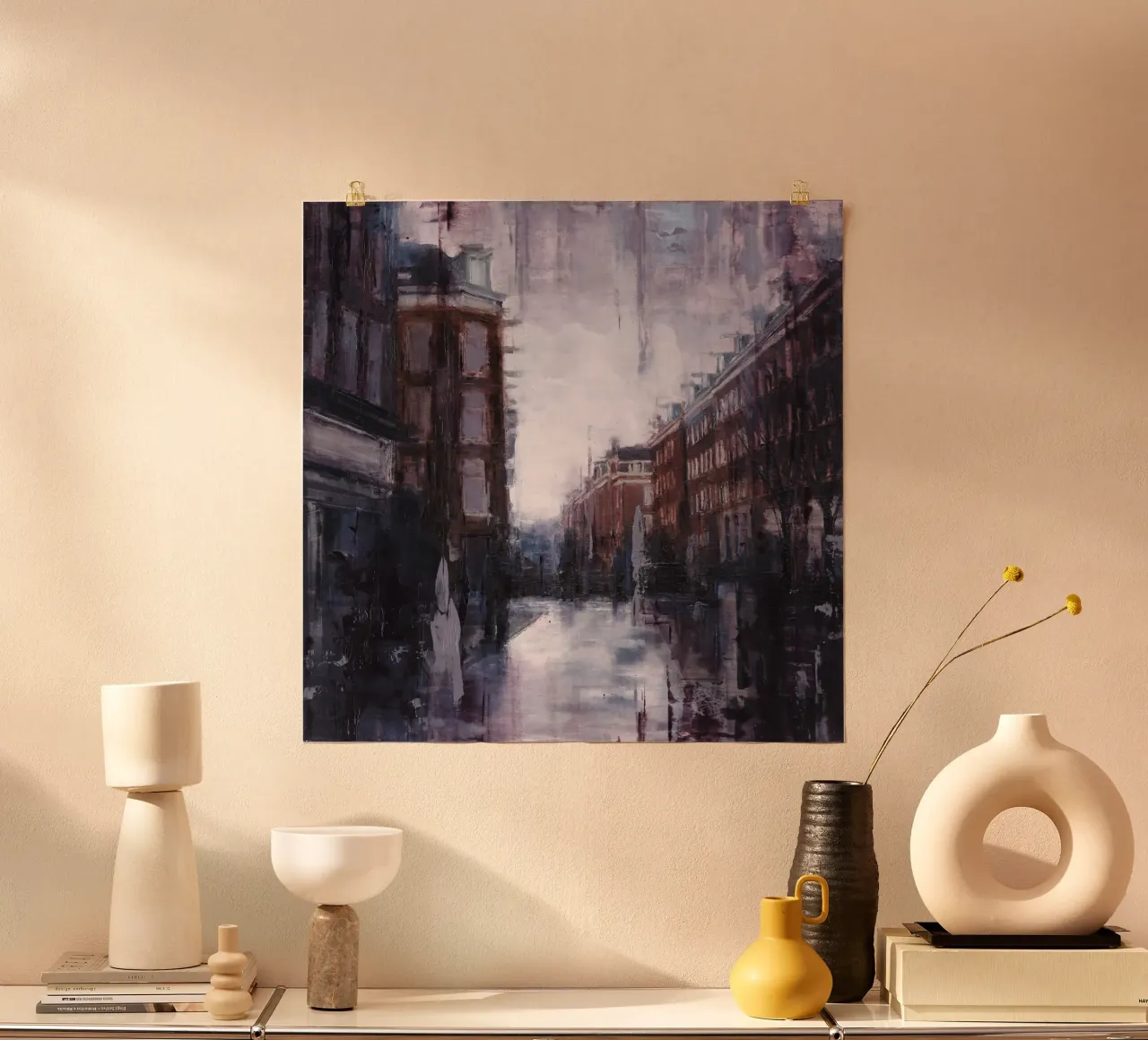 "AMSTERDAM_22_01" - Stadsgezicht bij schemering poster van Eduard Warkentin Art