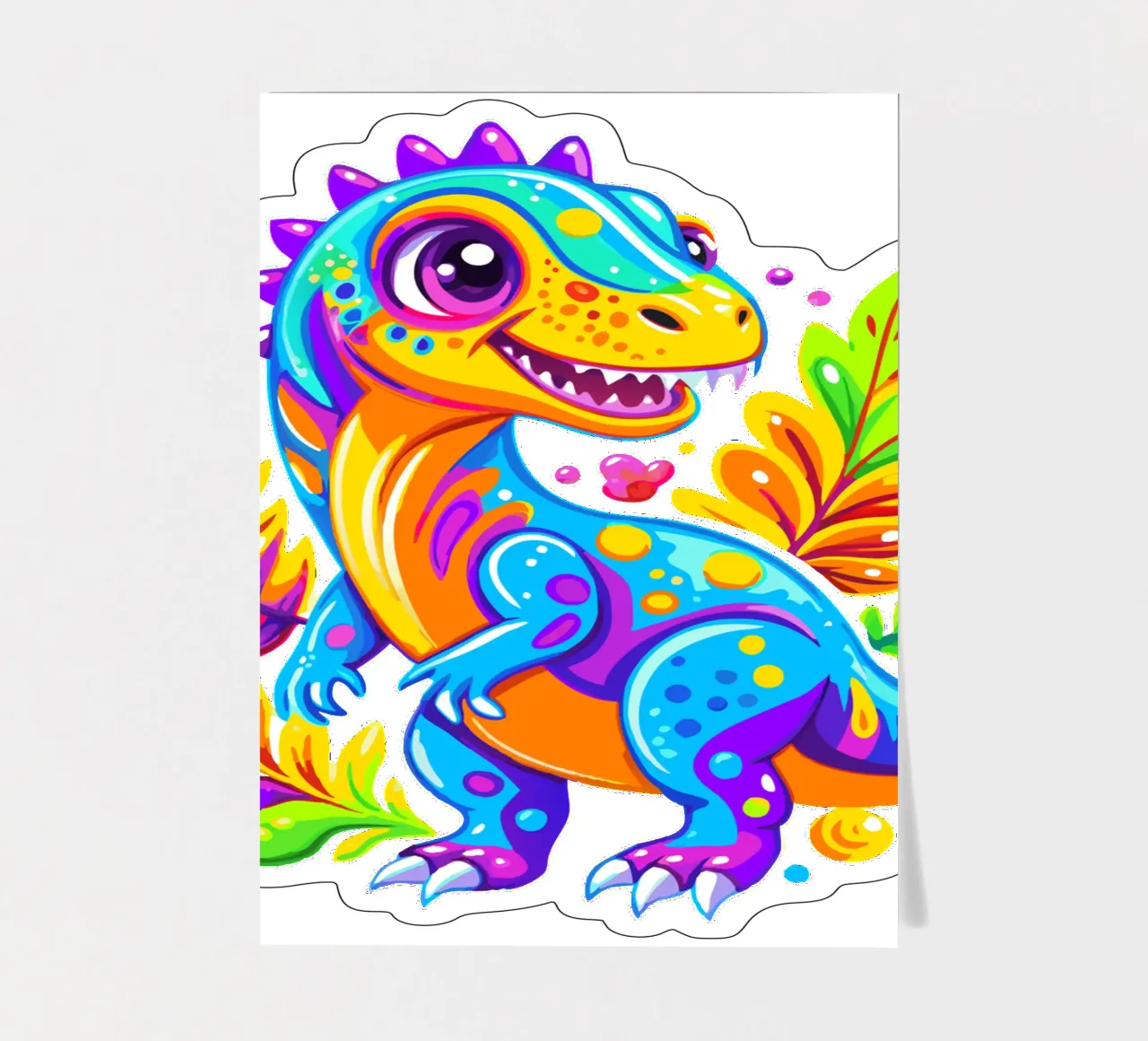 Colorful Cartoon Dinosaur in Vibrant Jungle sticker sheet by Artnesia