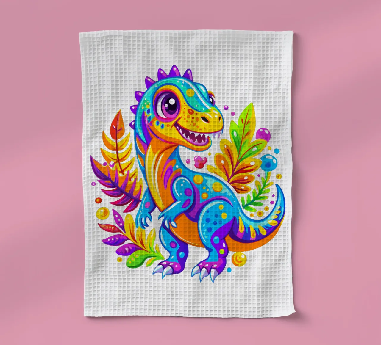 Dinosaure coloré dans une jungle vibrante torchon de Artnesia