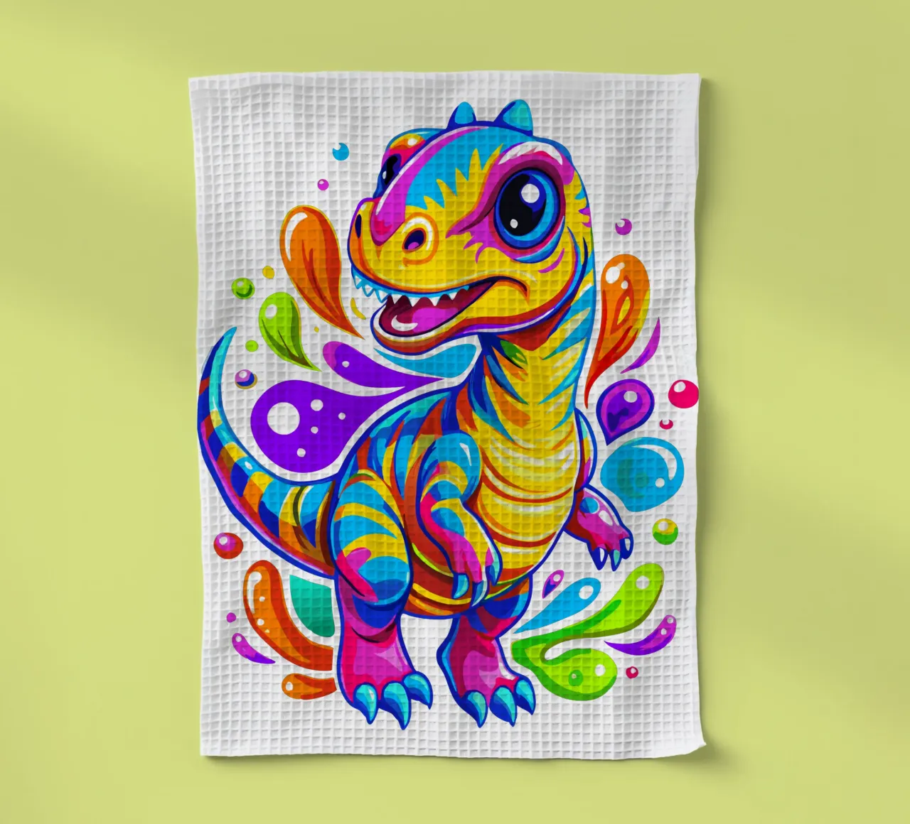 Dinosaure coloré - Splash Art - Dino mignon et vibrant torchon de Artnesia