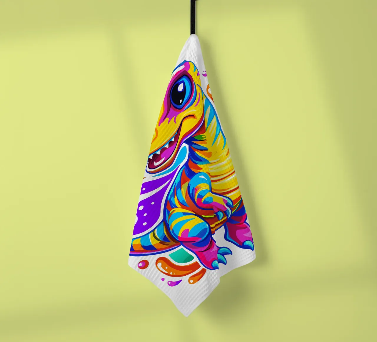 Dinosaure coloré - Splash Art - Dino mignon et vibrant torchon de Artnesia