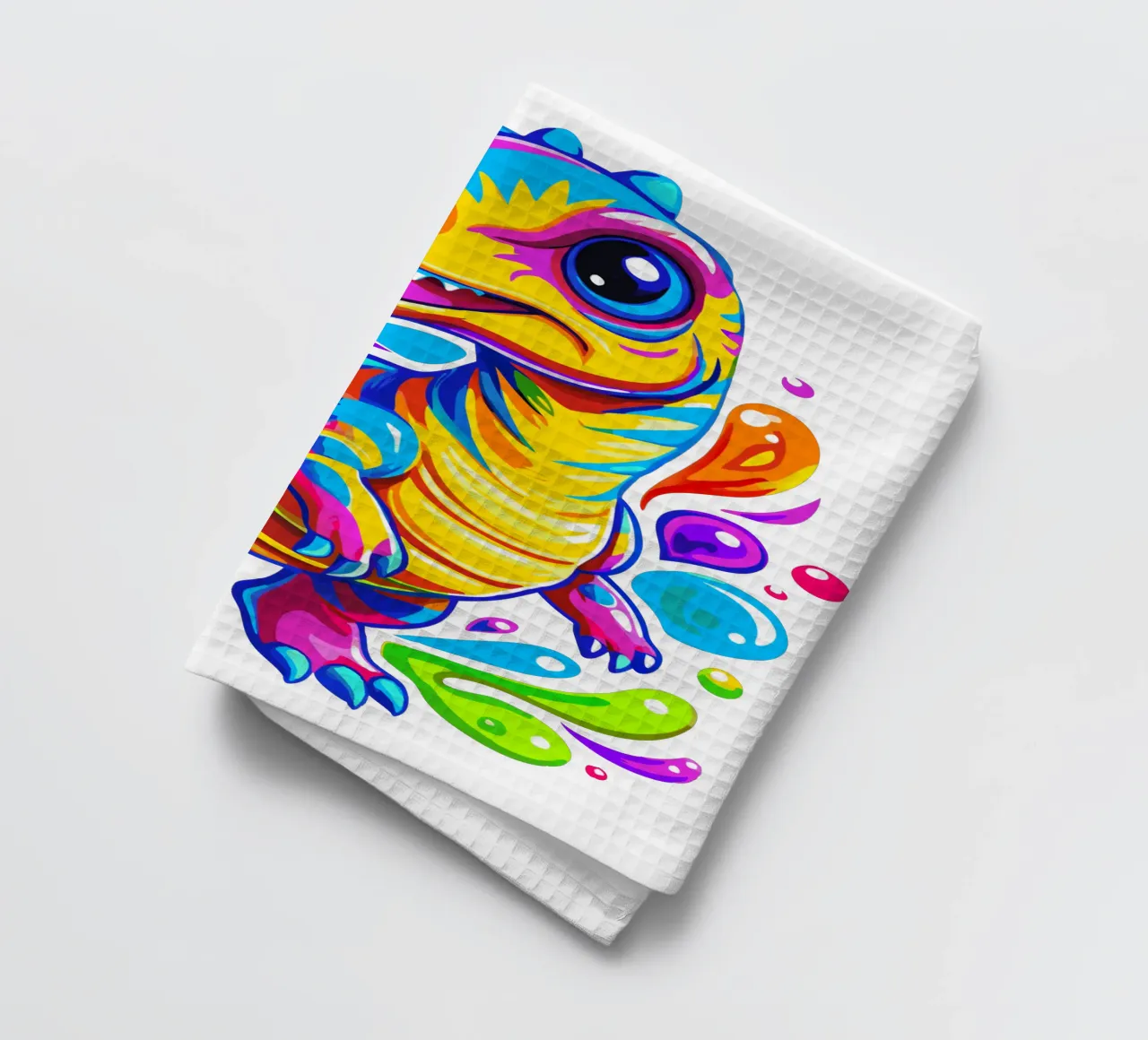 Dinosaure coloré - Splash Art - Dino mignon et vibrant torchon de Artnesia