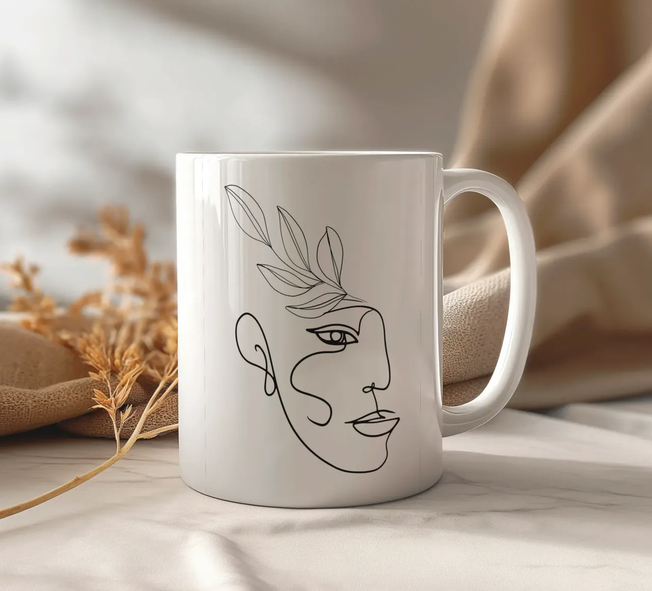 Volto astratto - Illustrazione lineare tazza in ceramica da Whole©
