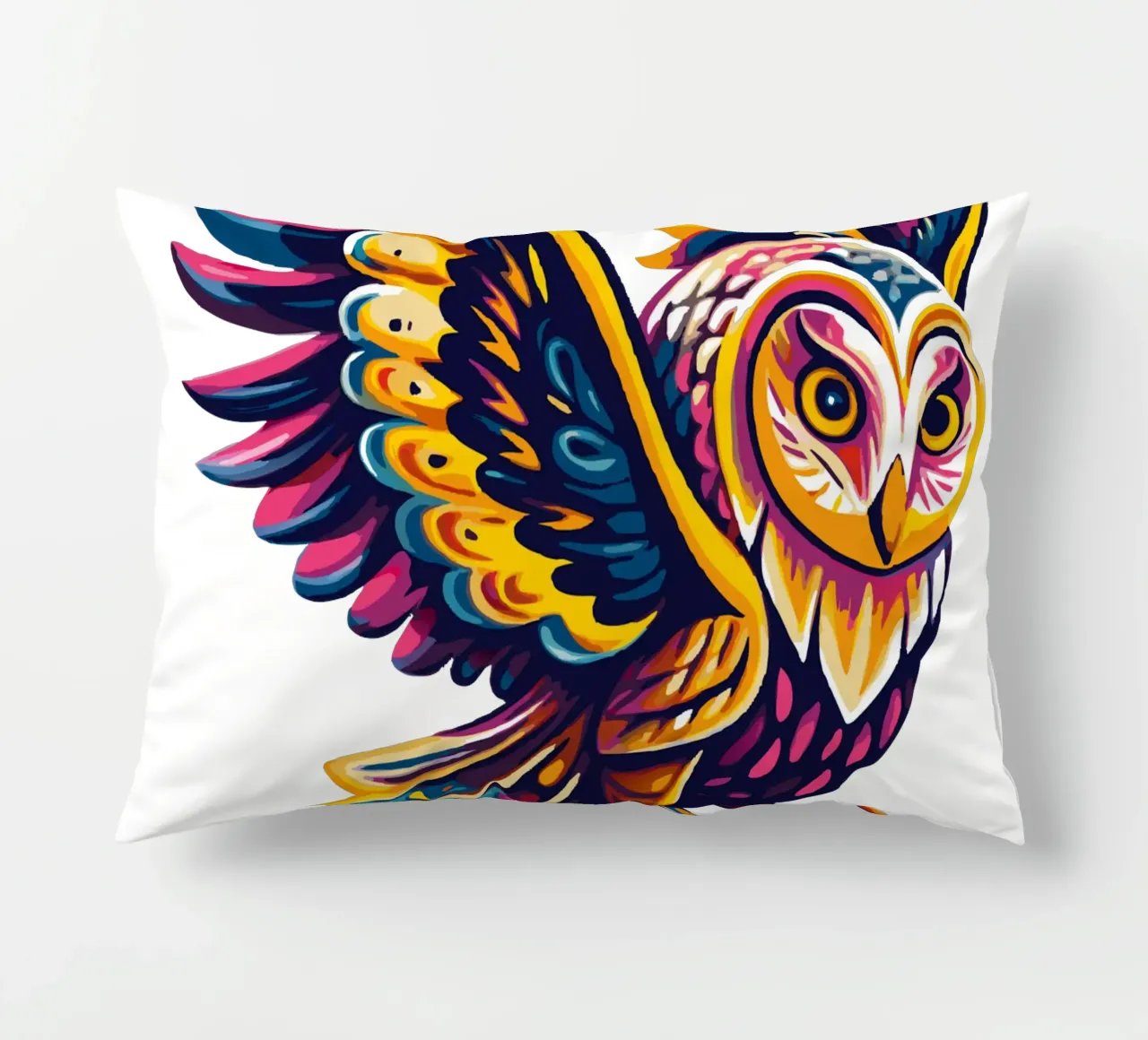 Arte del gufo psichedelico colorato - Illustrazione vivace di uccelli Boho cuscino da Artnesia