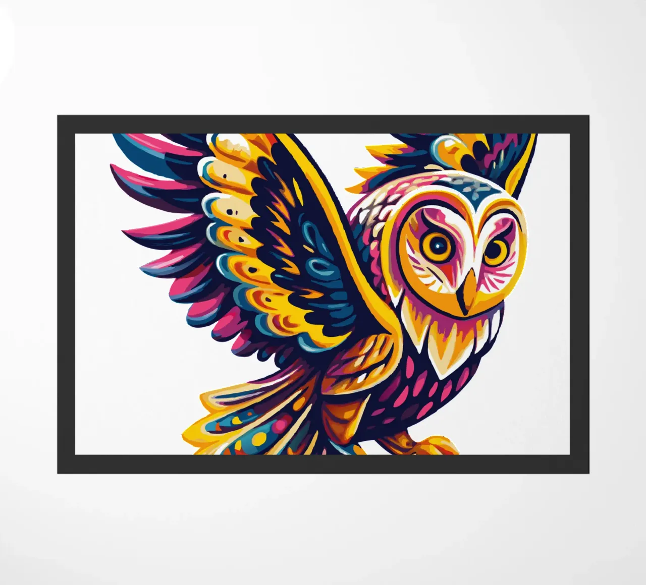 Arte del gufo psichedelico colorato - Illustrazione vivace di uccelli Boho zerbino da Artnesia