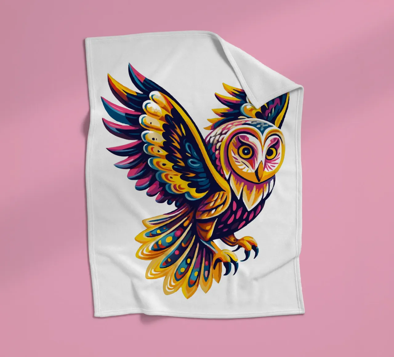 Arte del gufo psichedelico colorato - Illustrazione vivace di uccelli Boho coperta in pile da Artnesia