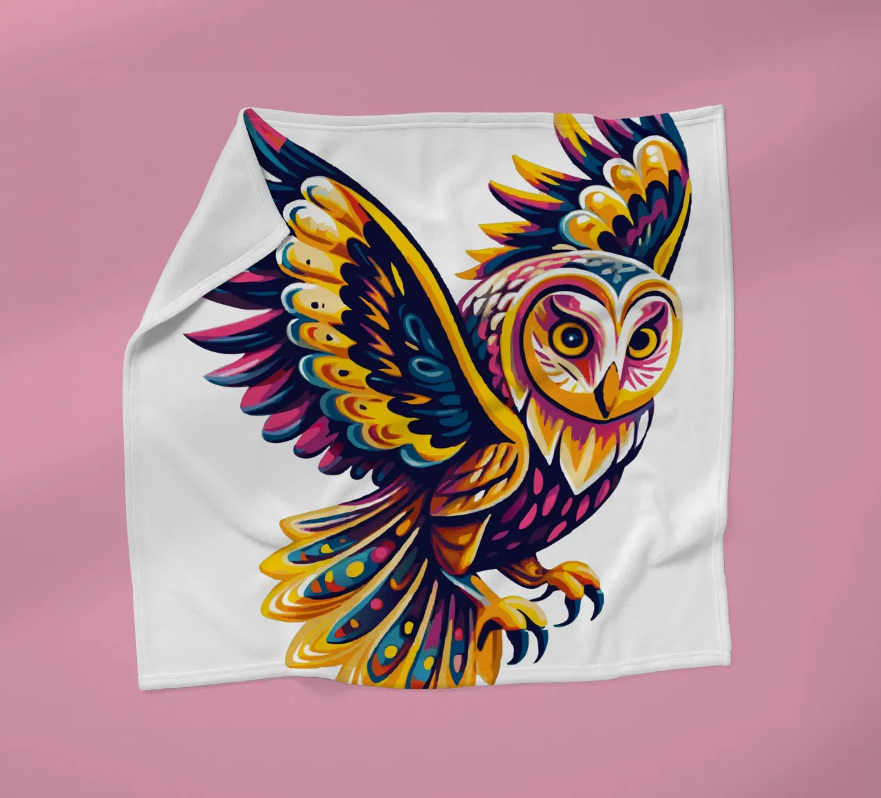 Arte del gufo psichedelico colorato - Illustrazione vivace di uccelli Boho coperta in pile da Artnesia