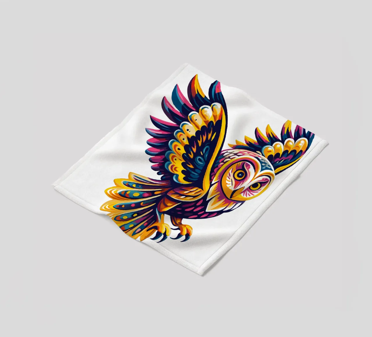 Arte del gufo psichedelico colorato - Illustrazione vivace di uccelli Boho coperta in pile da Artnesia