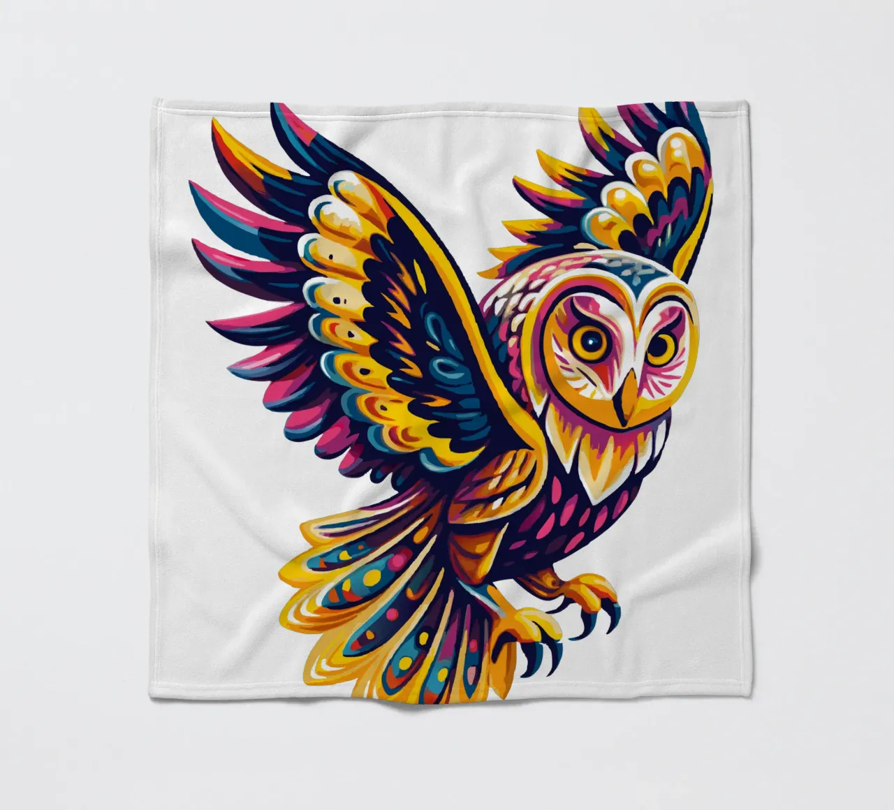 Arte del gufo psichedelico colorato - Illustrazione vivace di uccelli Boho coperta in pile da Artnesia