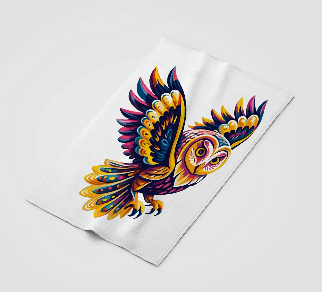Arte del gufo psichedelico colorato - Illustrazione vivace di uccelli Boho coperta in pile da Artnesia