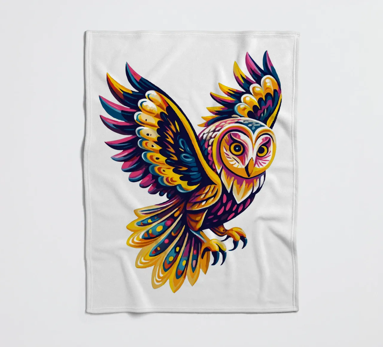 Arte del gufo psichedelico colorato - Illustrazione vivace di uccelli Boho coperta in pile da Artnesia