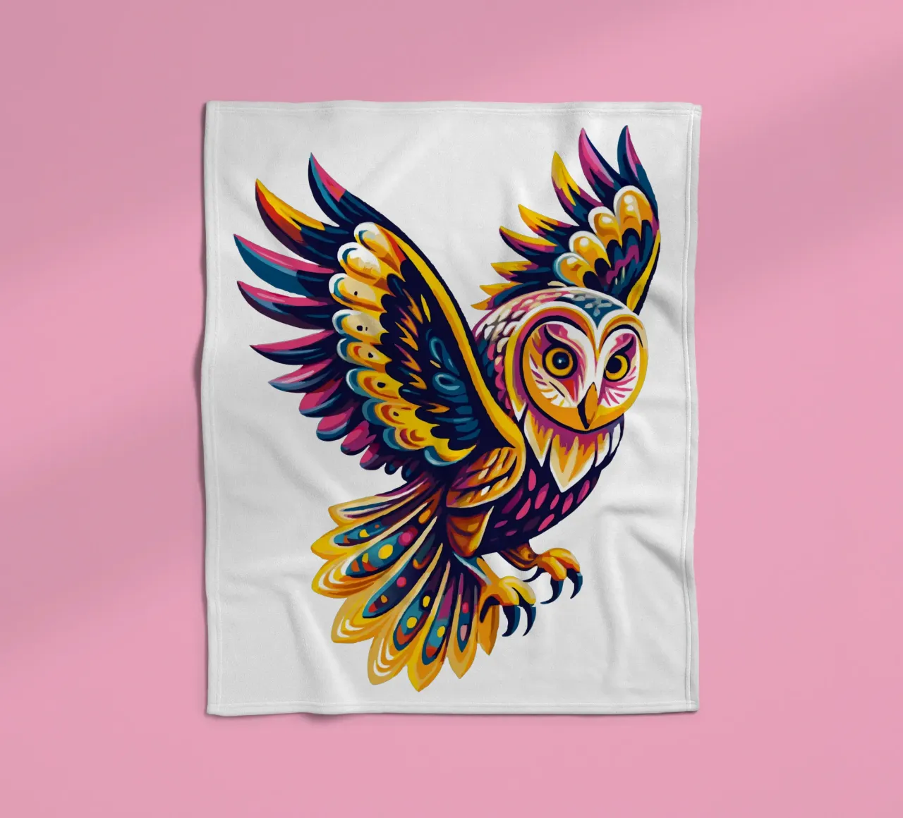Arte del gufo psichedelico colorato - Illustrazione vivace di uccelli Boho coperta in pile da Artnesia