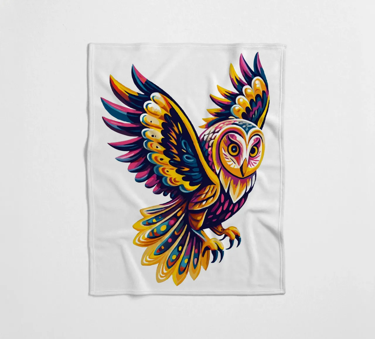 Arte del gufo psichedelico colorato - Illustrazione vivace di uccelli Boho coperta in pile da Artnesia