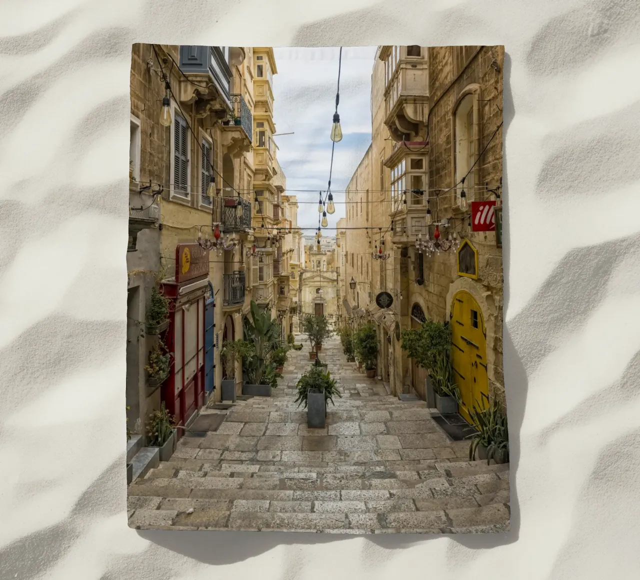 Street view Valetta Malta beach towel by Curious Collections by Marielle Leenders