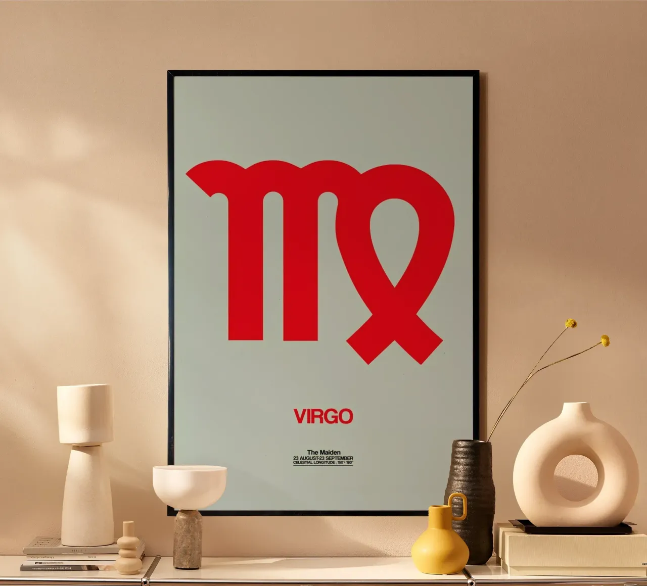Virgo Zodiac Sign Red carta hahnemühle da Naxart