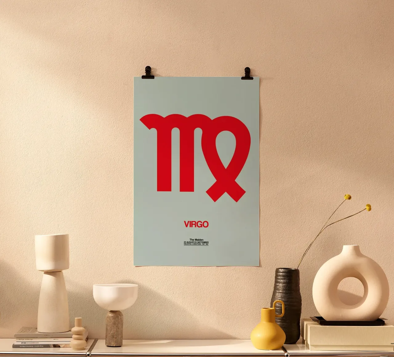 Virgo Zodiac Sign Red carta hahnemühle da Naxart