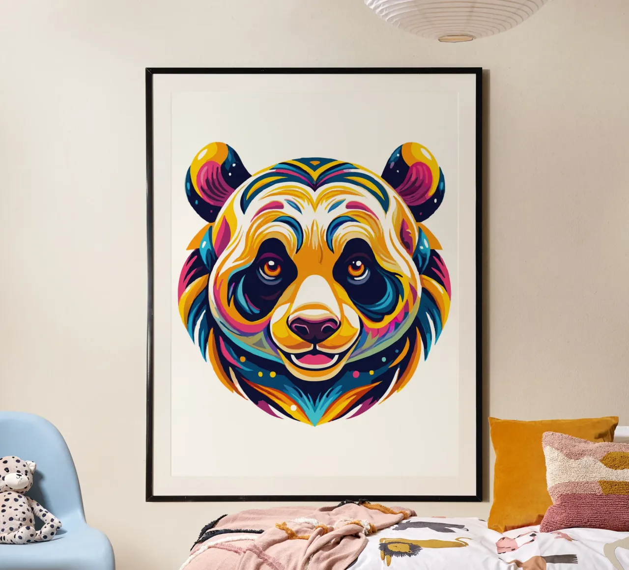 Levendig Psychedelisch pandahoofd - Kleurrijk Pop Art Dier Ill hahnemühle van Artnesia