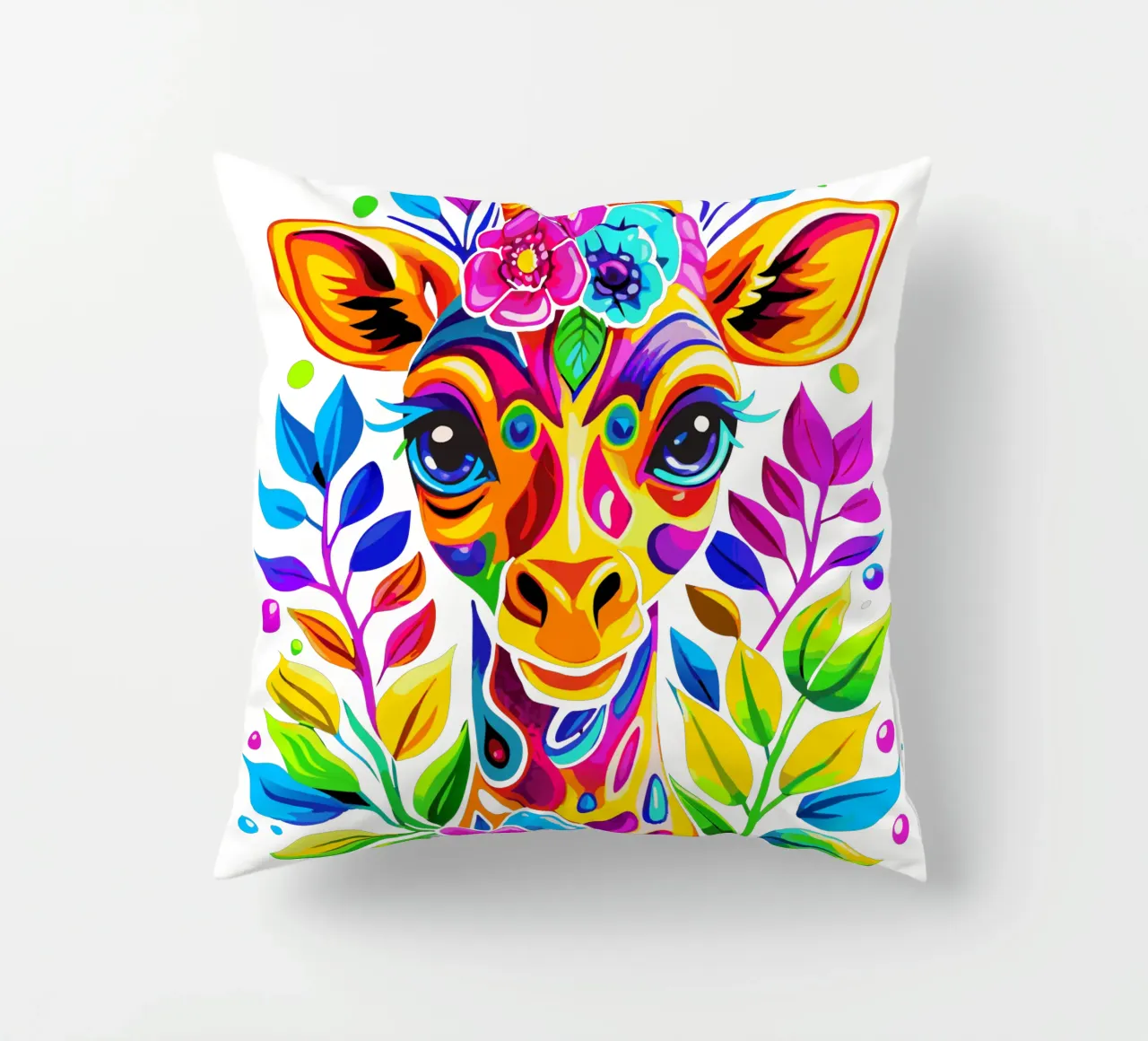 Giraffa carina floreale - Giraffa colorata e vivace cuscino da Artnesia