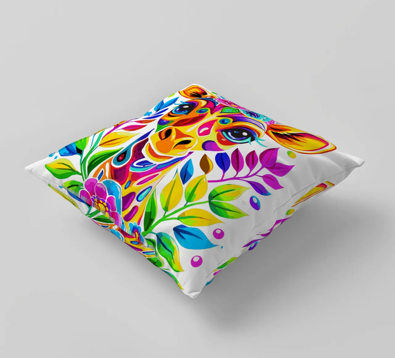 Giraffa carina floreale - Giraffa colorata e vivace cuscino da Artnesia