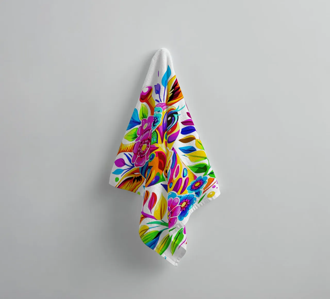 Floral Cute Giraffe - Colorful and Vibrant Giraffe towel by Artnesia