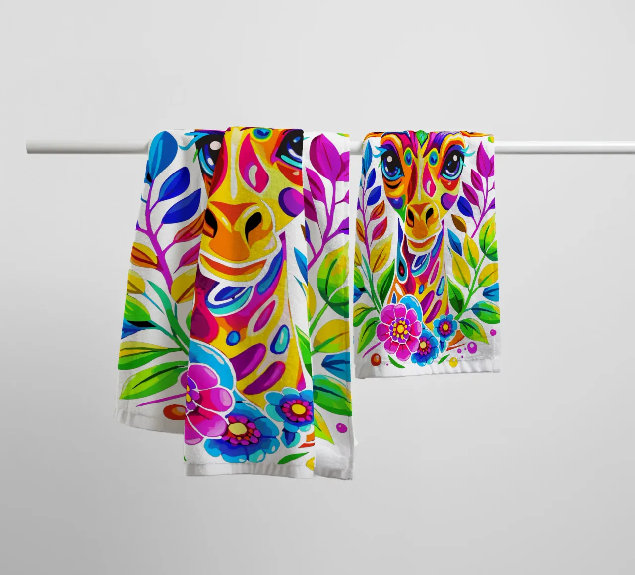 Floral Cute Giraffe - Colorful and Vibrant Giraffe towel by Artnesia