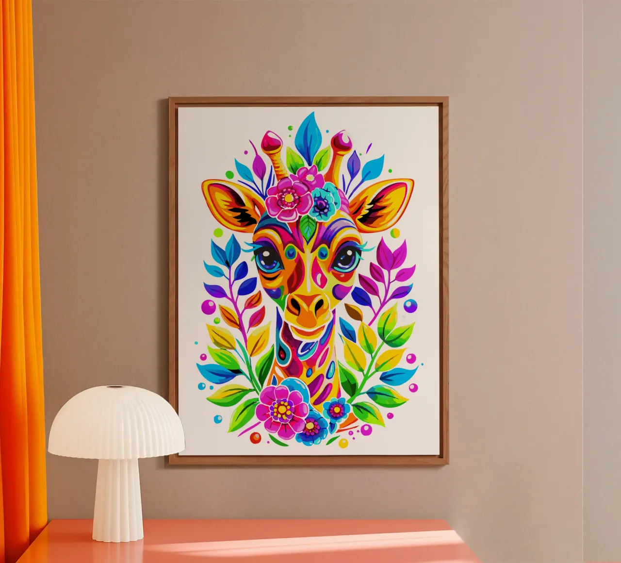 Giraffa carina floreale - Giraffa colorata e vivace alluminio dibond da Artnesia