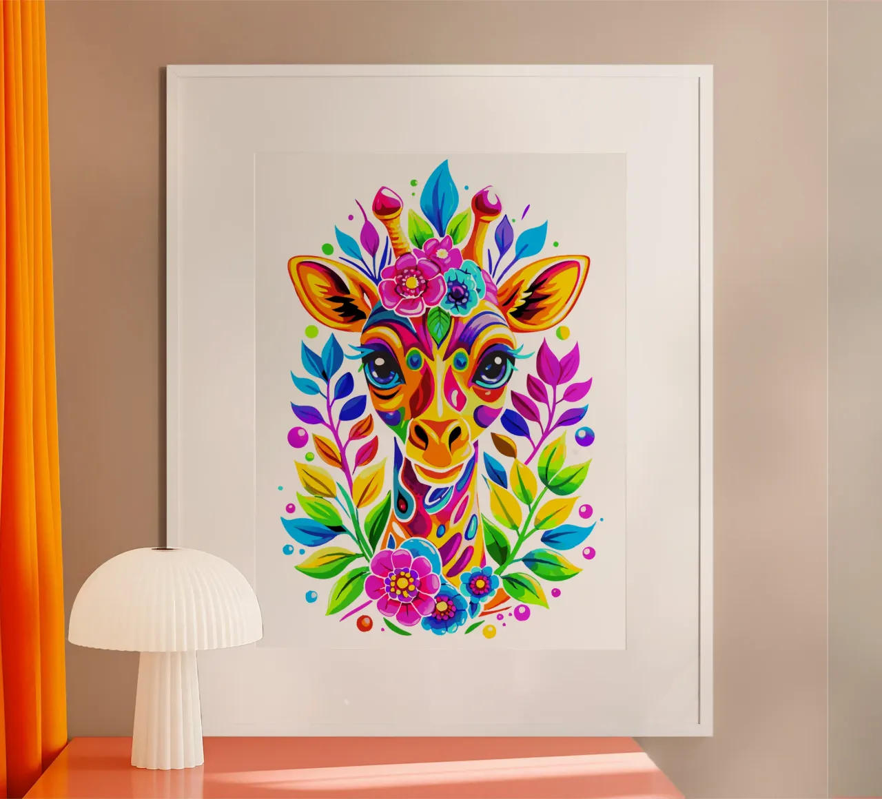 Giraffa carina floreale - Giraffa colorata e vivace carta hahnemühle da Artnesia