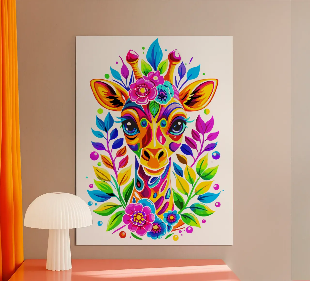 Giraffa carina floreale - Giraffa colorata e vivace carta hahnemühle da Artnesia