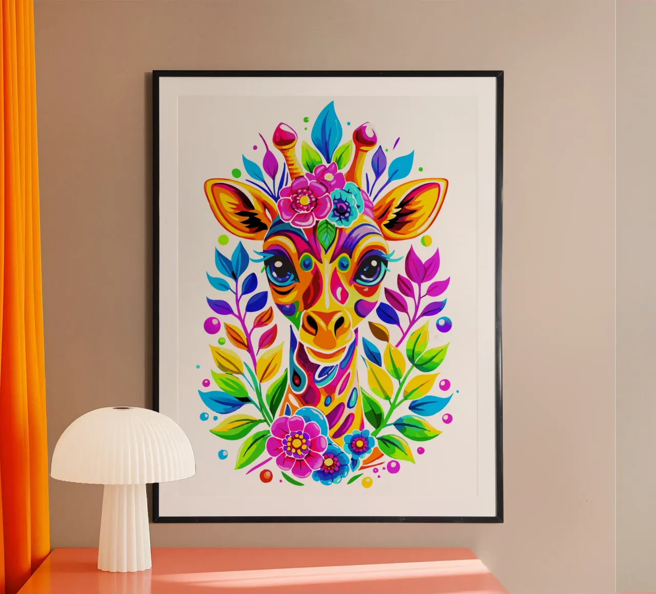 Giraffa carina floreale - Giraffa colorata e vivace carta hahnemühle da Artnesia