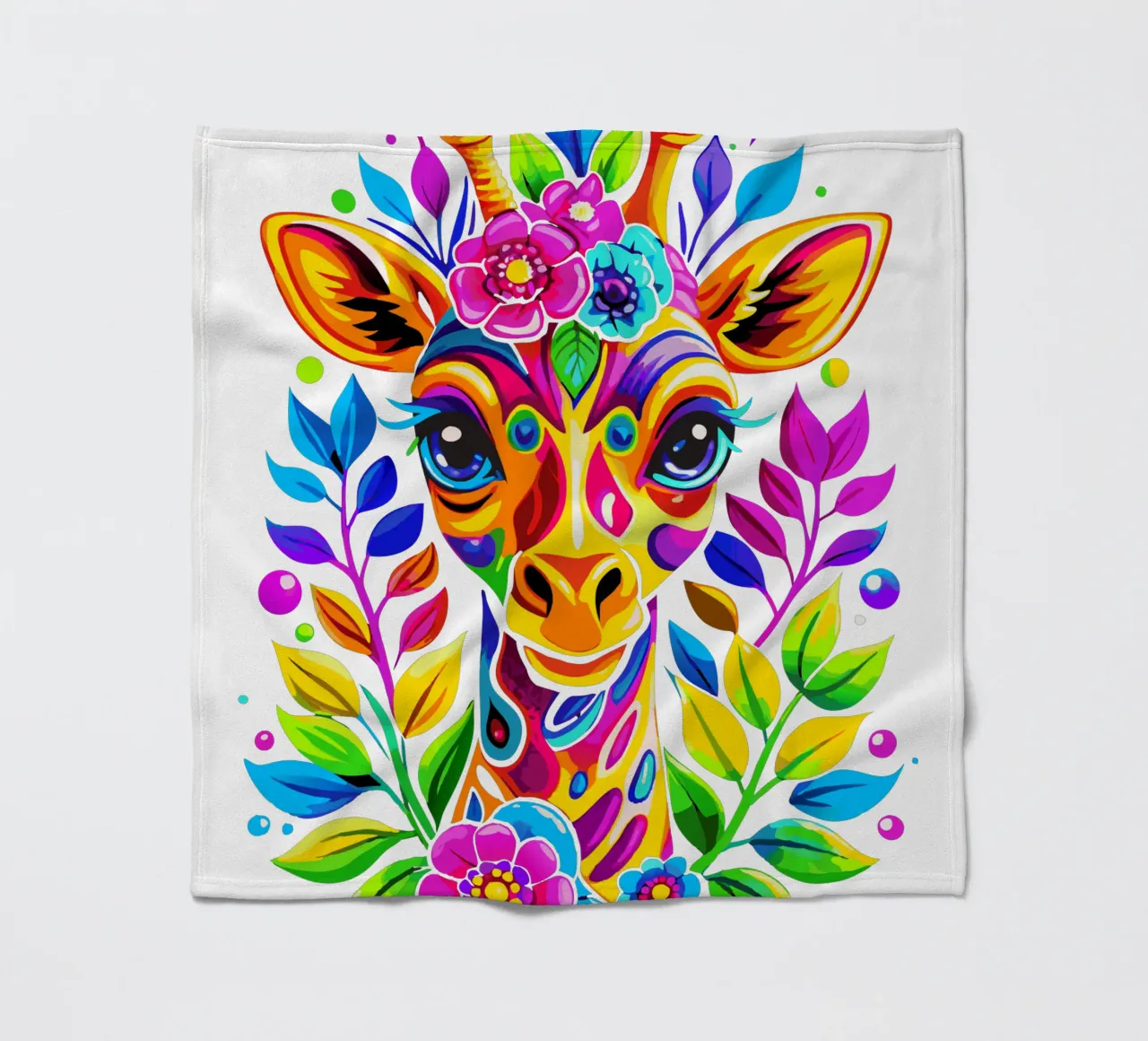 Giraffa carina floreale - Giraffa colorata e vivace coperta in pile da Artnesia