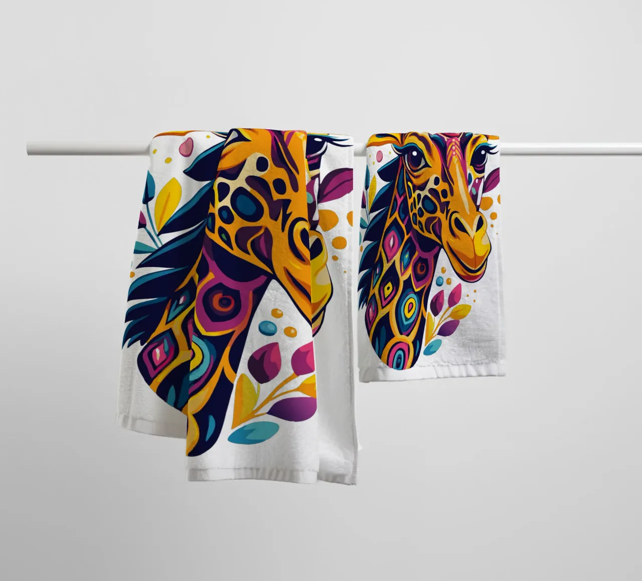 Cute Giraffee rainbow towel by Artnesia
