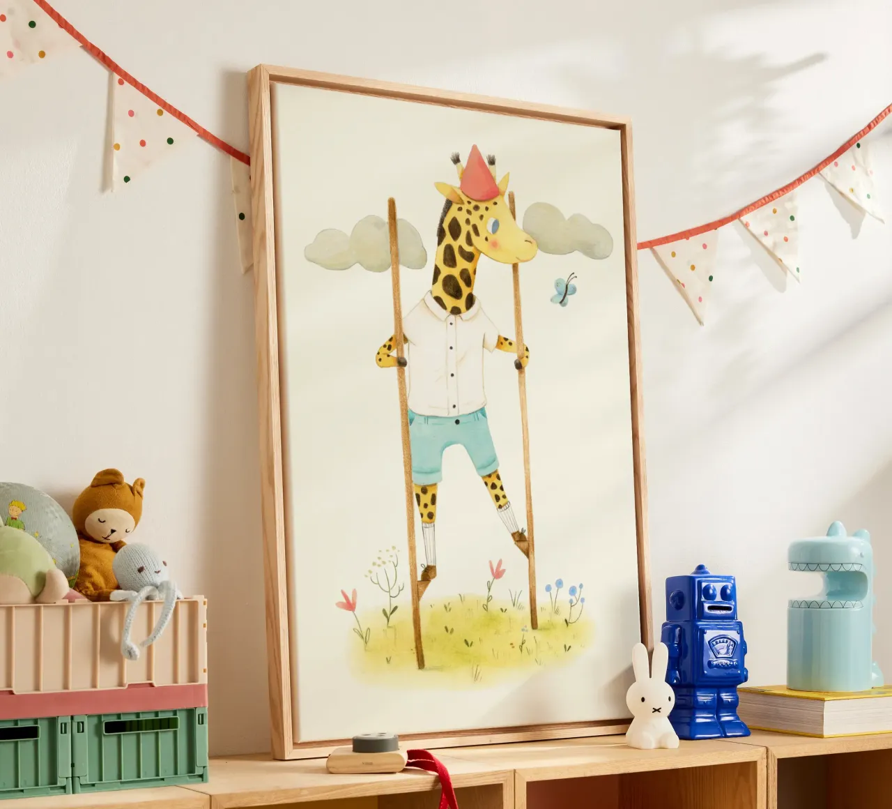 Judith Loske - Giraffe auf Stelzen tela con Cornice a cassetta da The Artcircle