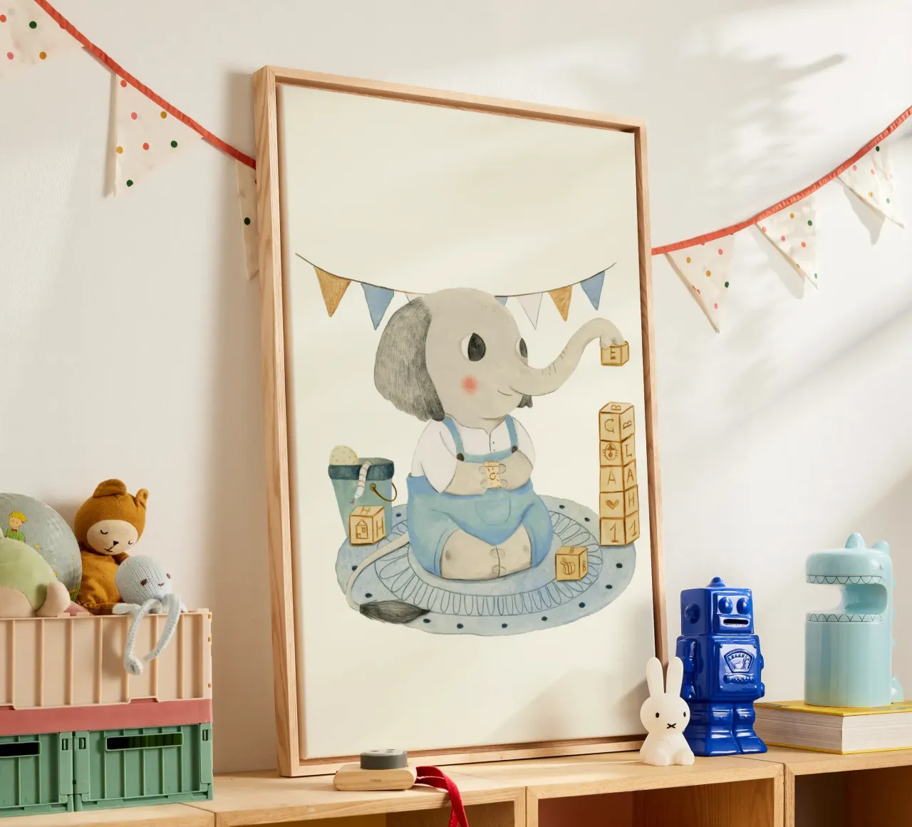 Judith Loske - Elefant mit Würfeln tela con Cornice a cassetta da The Artcircle