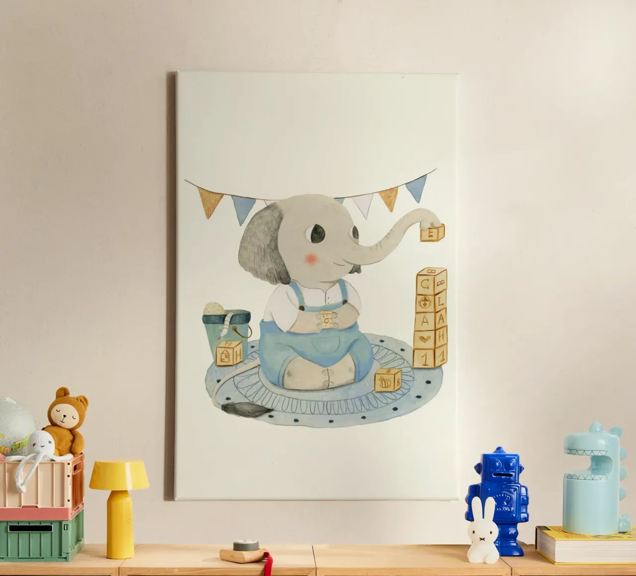 Judith Loske - Elefant mit Würfeln tela con Cornice a cassetta da The Artcircle