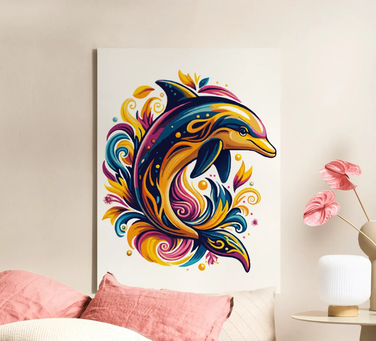 Delphinsprung auf dem Meer Leinwand von Artnesia