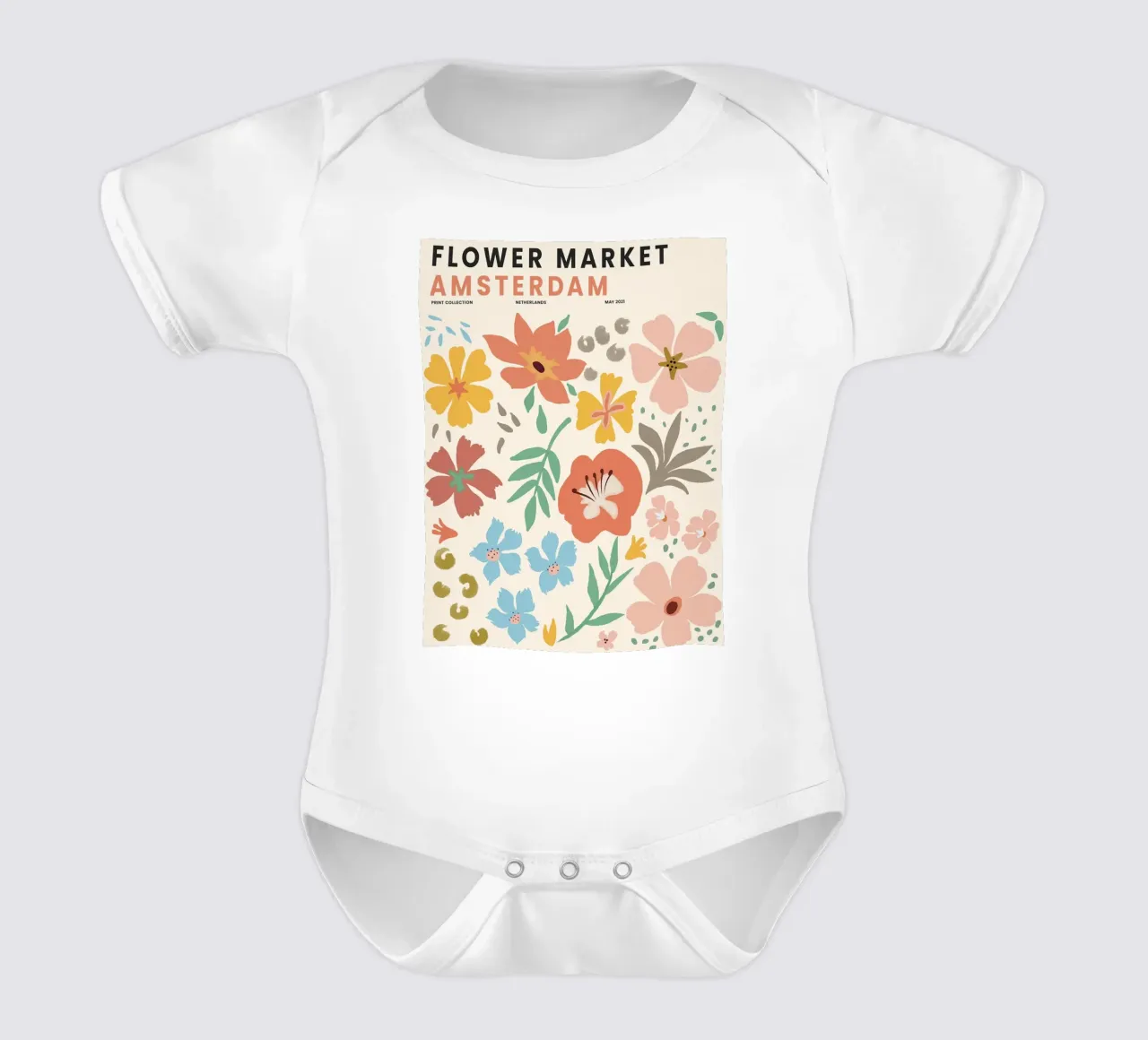 Mercato dei fiori di Amsterdam - Allegro design floreale body neonato maniche corte da Whole©