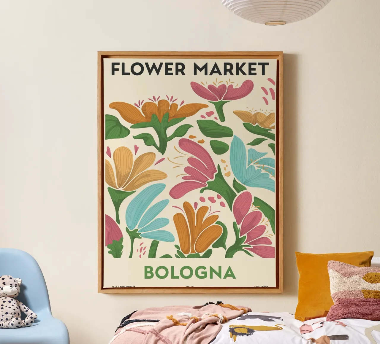 Bloemenmarkt van Bologna - Levendige bloemsierkunst canvas met Baklijst van Whole©