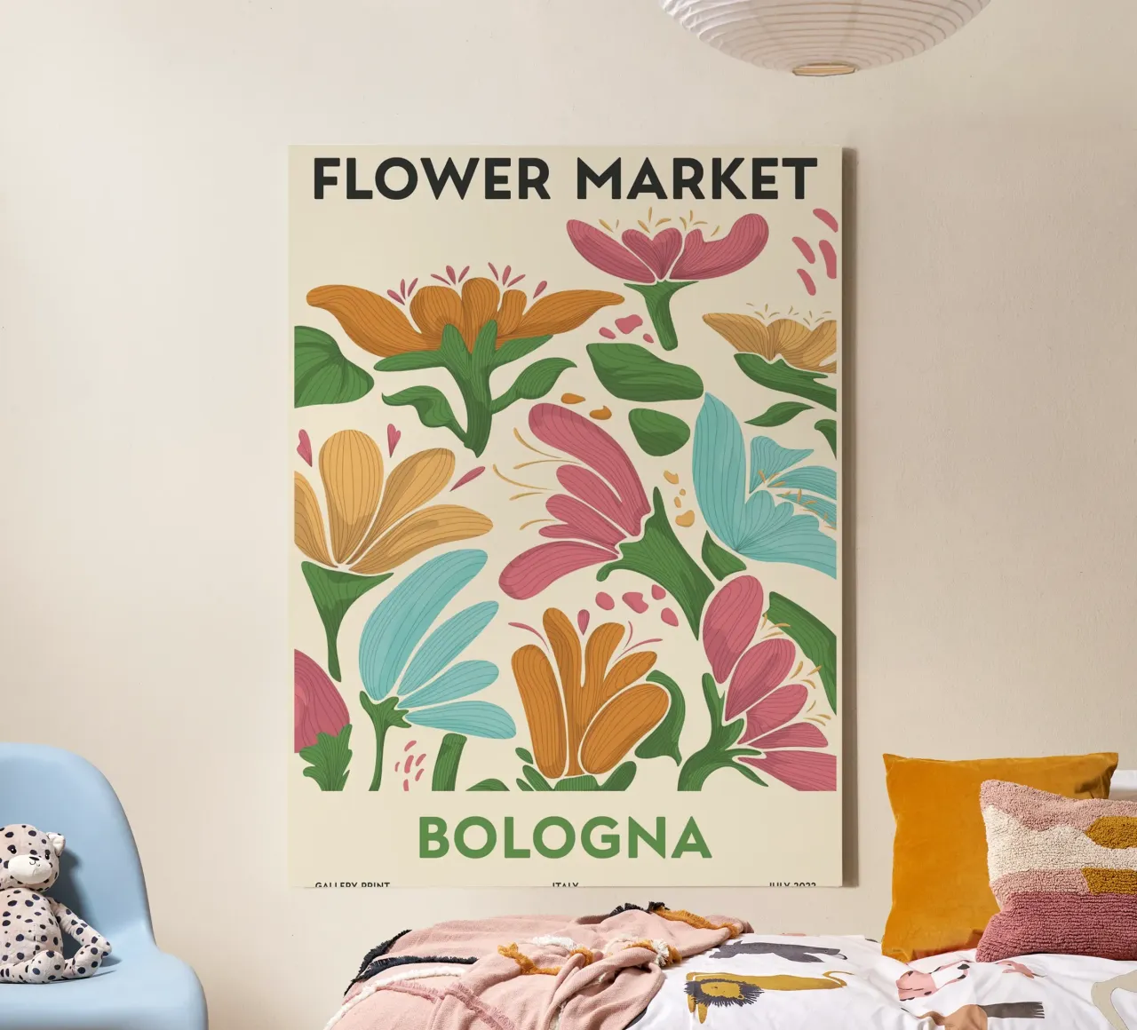 Bloemenmarkt van Bologna - Levendige bloemsierkunst canvas met Baklijst van Whole©