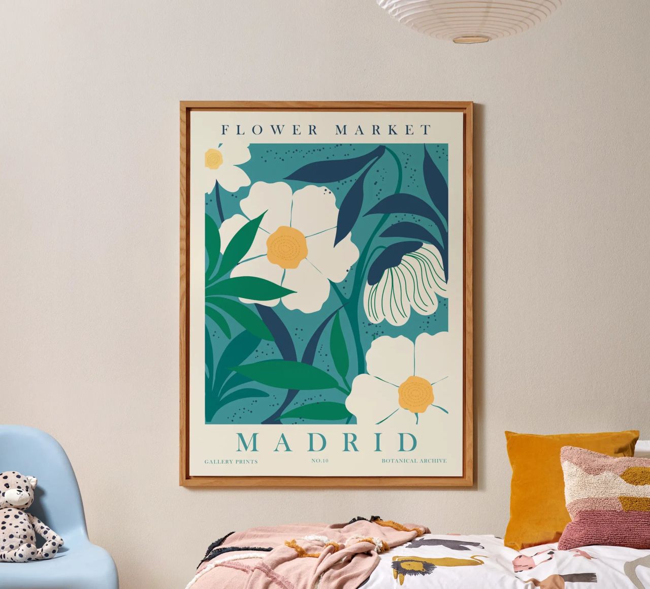 Flower Market Madrid - Botanical art in retro style forex plate by Whole©