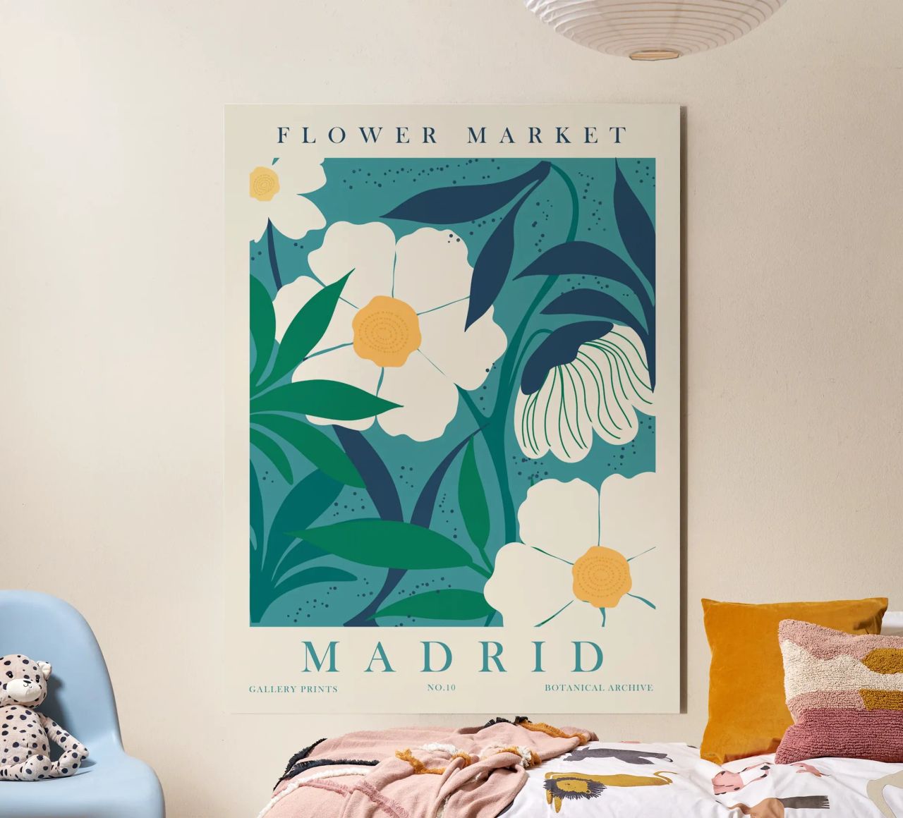 Flower Market Madrid - Botanical art in retro style forex plate by Whole©