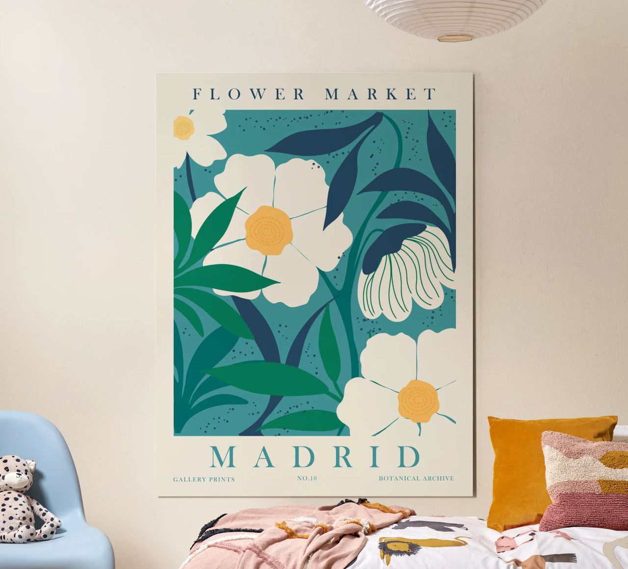 Flower Market Madrid - Botanical art in retro style poster by Whole©