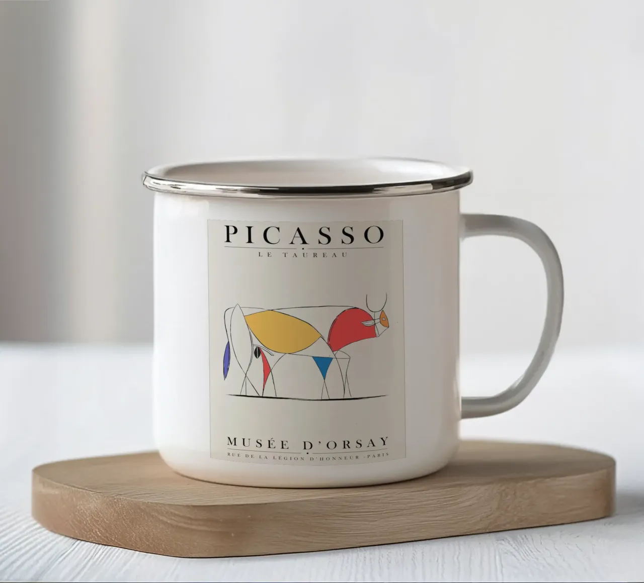 Design minimalista del toro ispirato a Picasso tazza in smalto da Whole©