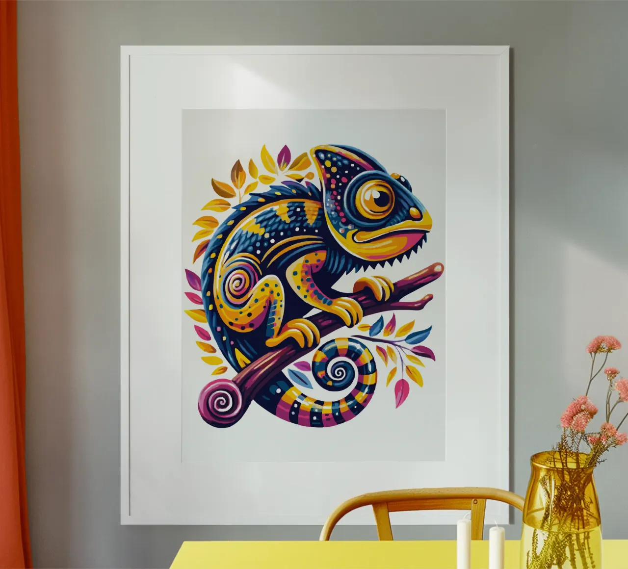 Prismatic Chameleon Fantasy poster with aluminum frame by Artnesia